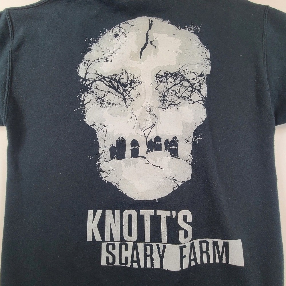 Gildan Haunt Knott's Scary Farm Skull Graphic Full Zip Hoodie Mens Medium Black‎